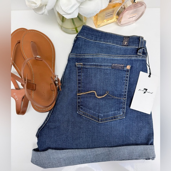 7 For All Mankind Pants - 7 For All Mankind Mid Roll Denim Shorts